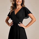 Robe midi portefeuille plissée à manches volantées