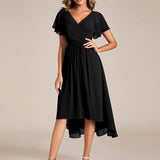 Robe midi portefeuille plissée à manches volantées