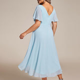 Robe midi portefeuille plissée à manches volantées