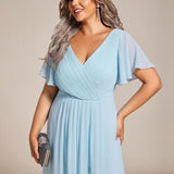 Robe midi portefeuille plissée à manches volantées
