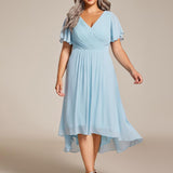 Robe midi portefeuille plissée à manches volantées