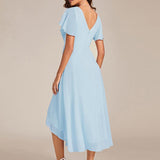 Robe midi portefeuille plissée à manches volantées