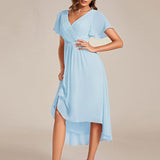 Robe midi portefeuille plissée à manches volantées