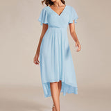Robe midi portefeuille plissée à manches volantées