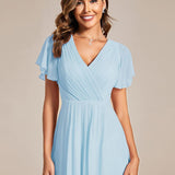Robe midi portefeuille plissée à manches volantées
