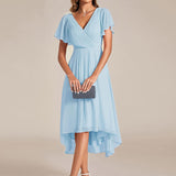 Robe midi portefeuille plissée à manches volantées