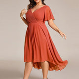 Robe midi portefeuille plissée à manches volantées