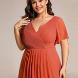 Robe midi portefeuille plissée à manches volantées