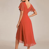 Robe midi portefeuille plissée à manches volantées