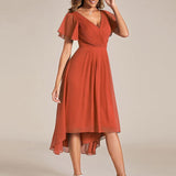 Robe midi portefeuille plissée à manches volantées