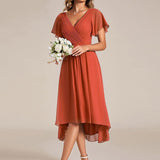 Robe midi portefeuille plissée à manches volantées