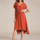 Robe midi portefeuille plissée à manches volantées