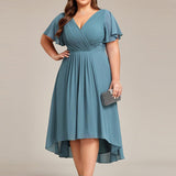 Robe midi portefeuille plissée à manches volantées