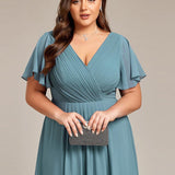 Robe midi portefeuille plissée à manches volantées