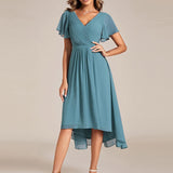 Robe midi portefeuille plissée à manches volantées