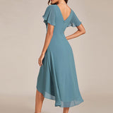 Robe midi portefeuille plissée à manches volantées