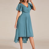 Robe midi portefeuille plissée à manches volantées