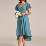 Robe midi portefeuille plissée à manches volantées