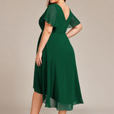 Robe midi portefeuille plissée à manches volantées