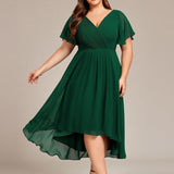 Robe midi portefeuille plissée à manches volantées