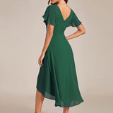 Robe midi portefeuille plissée à manches volantées