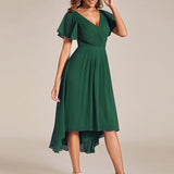 Robe midi portefeuille plissée à manches volantées