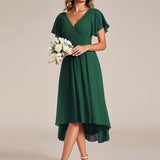Robe midi portefeuille plissée à manches volantées