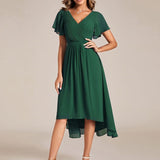 Robe midi portefeuille plissée à manches volantées