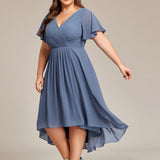 Robe midi portefeuille plissée à manches volantées