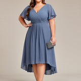 Robe midi portefeuille plissée à manches volantées