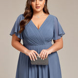 Robe midi portefeuille plissée à manches volantées