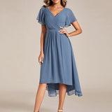 Robe midi portefeuille plissée à manches volantées