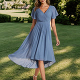 Robe midi portefeuille plissée à manches volantées