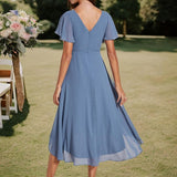 Robe midi portefeuille plissée à manches volantées