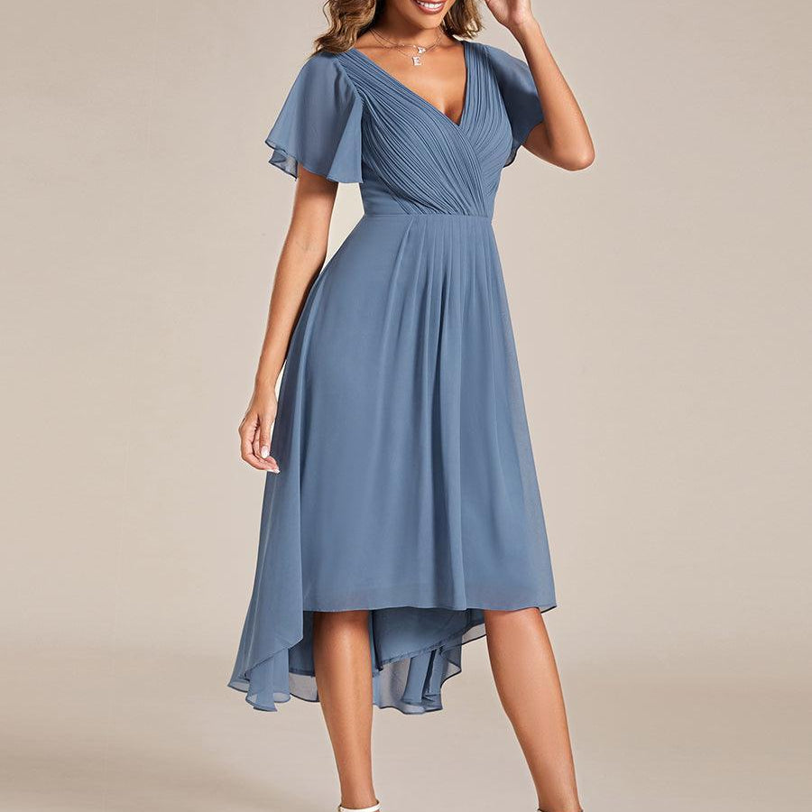 Robe midi portefeuille plissée à manches volantées