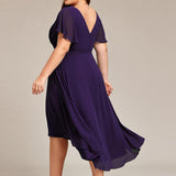 Robe midi portefeuille plissée à manches volantées