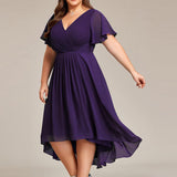 Robe midi portefeuille plissée à manches volantées