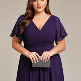 Robe midi portefeuille plissée à manches volantées