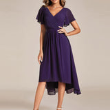 Robe midi portefeuille plissée à manches volantées