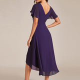 Robe midi portefeuille plissée à manches volantées
