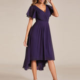 Robe midi portefeuille plissée à manches volantées