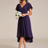 Robe midi portefeuille plissée à manches volantées
