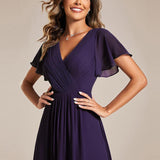 Robe midi portefeuille plissée à manches volantées