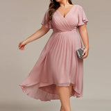 Robe midi portefeuille plissée à manches volantées