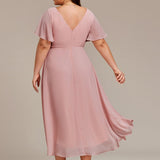 Robe midi portefeuille plissée à manches volantées