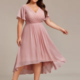 Robe midi portefeuille plissée à manches volantées