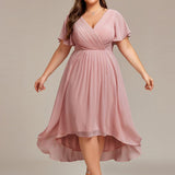 Robe midi portefeuille plissée à manches volantées
