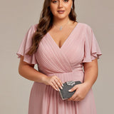 Robe midi portefeuille plissée à manches volantées