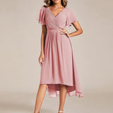 Robe midi portefeuille plissée à manches volantées