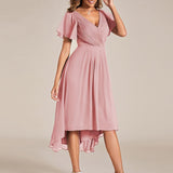 Robe midi portefeuille plissée à manches volantées